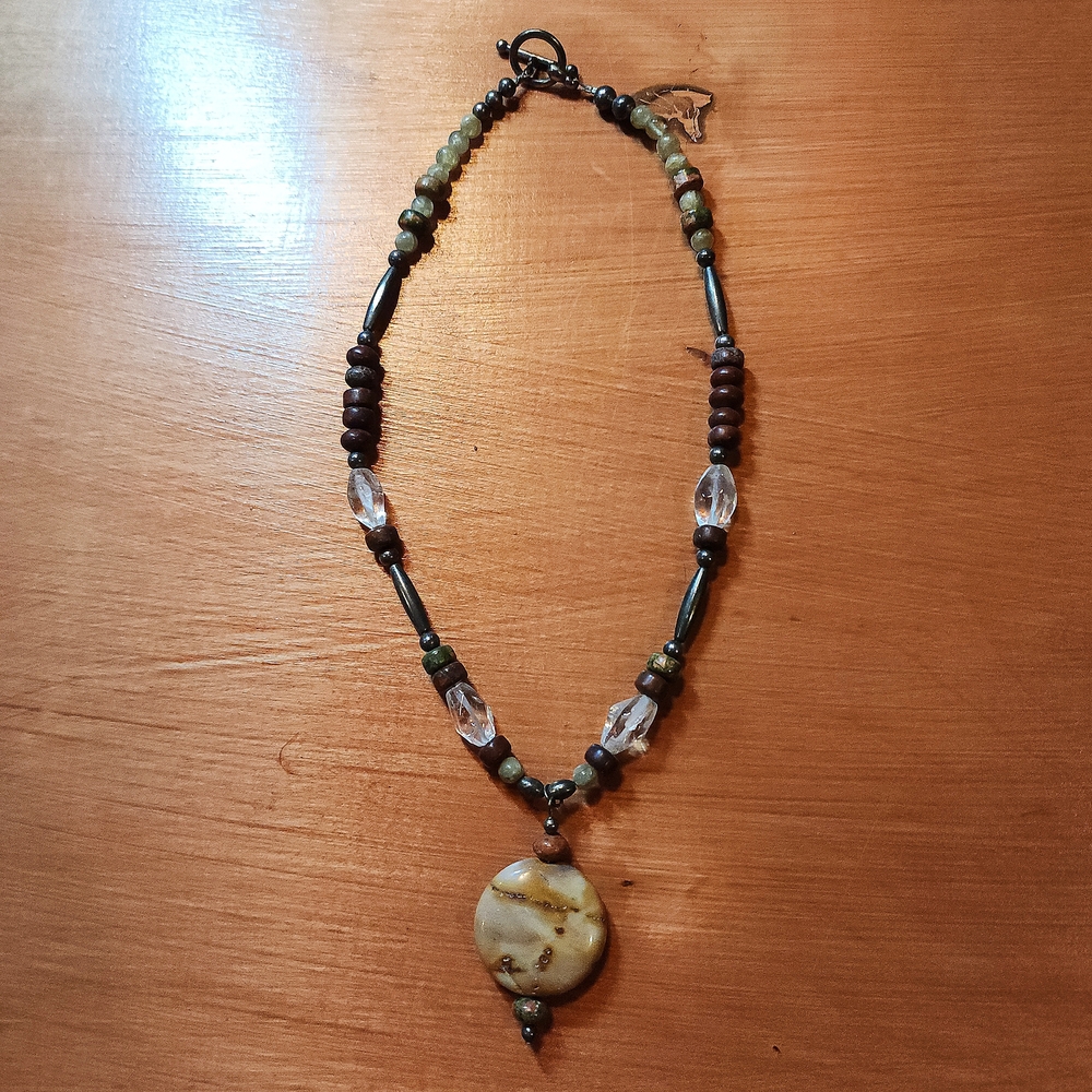 Artisan Bead & Stone Necklace with Earthy Hues